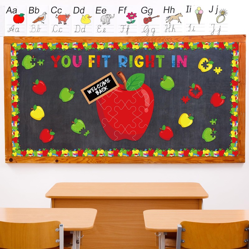 Pasimy Back to School Bulletin Board Decorations Set Apple Puzzle