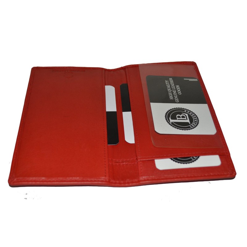 Leatherboss Genuine Leather Basic Checkbook Cover Holder, Red