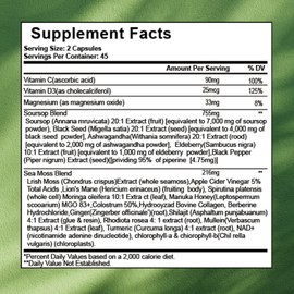 24 in 1 Soursop Supplement – Graviola Capsules with Shilajit, Sea Moss, Lions Mane,Turmeric, Ashwagandha, Ginger & Manuka Honey and More – Immune, Gut & Stress Support – Non-GMO, 90 Capsules
