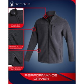 Spyder Men's Brushed Heather Fleece Jacket - Midweight Zip Up Jacket with Fleece Exterior and Sherpa Bonded Interior (S-XXL), Size Large, Black
