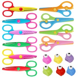 Asdirne Children's Craft Scissors Set, Punch Children, A Variety of Fun Patterns, Includes 6 Children's Zigzag Scissors, 4 Children's Scissors and 6 Paper Punches