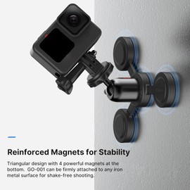 ULANZI Triple-Head Camera Magnetic Mount for Action Camera w Adjustable Ballhead Strong Suction Flexible Car Mount Adapter Adjustable for DJI INSTA360 etc