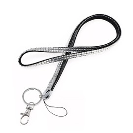 MAHAVIMOKSA Rhinestone Lanyard Bling Crystal Necklace with Keyring for Business Id Badge/Card Holders/key/cell Phone (White)