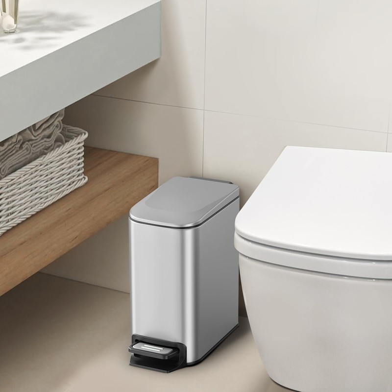 Cesun Small Bathroom Trash Can with Lid Soft Close, Step