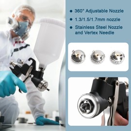 PNTGREEN LVLP Air Spray Gun with 1.3/1.5/1.7mm Nozzles and Paint Sprayer Accessories, 600ml Capacity Container Automotive Paint Spray Gun, Paint Gun for Cars, Furniture and House DIY Painting