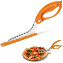 Loftern Orange Pizza Scissors - Non-Stick Pizza Scissors with Firm Grip Base - Food Grade Stainless Steel Pizza Cutter - 5-in-1 Food Slicer & Pizza Server - Durable, Safe & Mess Free