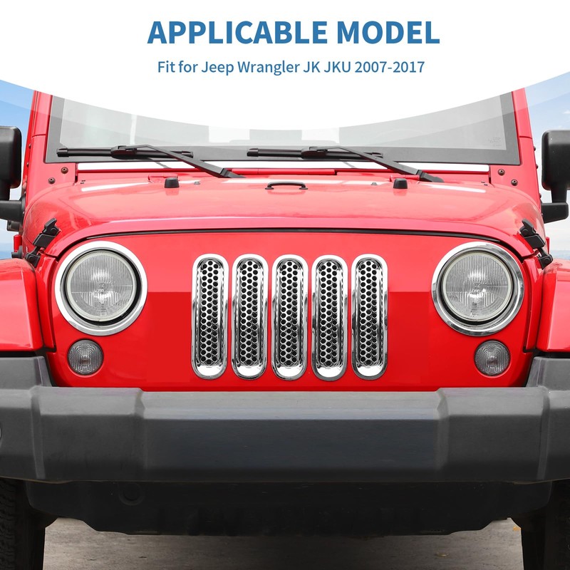 PDKLIN for Jeep JK Front Grille Inserts & Headlight Cover