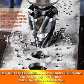 Four Spiral Flute Step Drill Bit for Metal,M35 Cobalt Unibit Step Drill Bit Set 1/8"-7/8" (3 pcs),Wear-Resistant AlTiN Coated,1/4" Hex Shank for Metal, Stainless Steel, Aluminum, Plastic