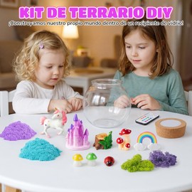 Kit de Terrario Arena Mágica con Luz Nocturna Niños, Kits de Manualidades DIY para niños y niñas, Transparente para Niños con Luz Nocturna Ajustable (Caballo)