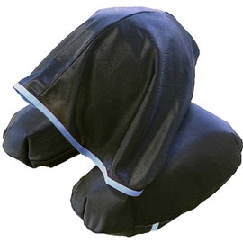 Sleep soundly without looking at the sleeping face, Neck Pillow with Hood, Made in Japan, Black x Blue