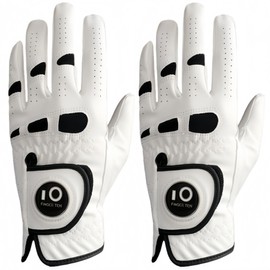 QBZS-024 Men's Golf Gloves, Set of 2, Combination of Natural Leather and Synthetic Leather, Soft, Stretchy, Breathable, Abrasion Resistant, Non-Slip Grip, Rain, Sweat Resistant, All Weather Model with