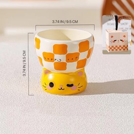 MOOSHU Cute Cartoon Cat Coffee Cup, Ceramic Milk Cocoa Cup, 13 oz Latte and Tea cups, Handleless, Best Gifts for Cats and Coffee Lovers (Yellow)