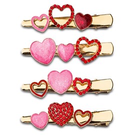 4 Pack Valentine's Day Heart Hair Clips, Red Rhinestone Heart Clips Pink Glitter Heart Hairpins Shine Hair Barrettes Holiday Hair Accessories for Women Girls Valentines Gift Party Birthday