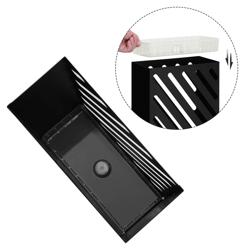 SONGMICS Umbrella Stand, Rectangular Umbrella Holder with Water Tray, Hooks,