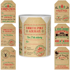 2 * 3 Inch Christmas Stickers Adhesive Kraft Labels Self Adhesive Gift Tags for Christmas Presents 200 PCS Kraft Paper Name Tags Writable Labels for Xmas