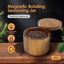 ZLHETWT Salt Dish, Salt Container, Salt Keeper, Salt Jar, Salt Cellar Round Salt Cellar Kitchen Salt Holder for Storing Salt Pepper Sugar Spice with Built in Spoon and Magnetic Swivel Lid (style 1)