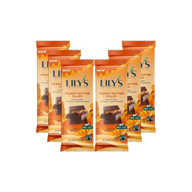 LILYS CHOCOLATE Peanut Butter Filled 55% Dark Chocolate Bar, 2.8