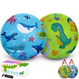 2 Pack Cartoon Kickball Set, 8.5 Inch Toddler Playground Balls, Bouncy Balls Ball for Kids Ages 3 and Up Gift, Dodgeballs Includes Pump and Storage Bag, Outdoor & Indoor Games Toy Balls for Toddlers