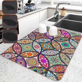 Muemigai Dish Drying Mat Multi-Purpose Dish Drying Rack Foldable Absorption Drying Mat For Kitchen Counter Strong Absobent Water 12*16In Kitchen Pad(One Datura, 16*12inches)