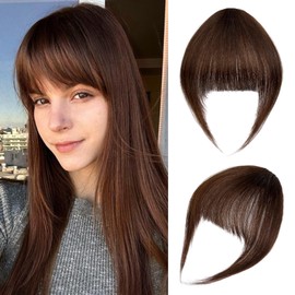 Bangs Hair Clip in Bangs-100% Human Hair Clip On Bangs Dark Brown Clip in Bangs Real Human Hair Fake Bangs Hair Clip In Hair Extenisons With Temples Hairpieces For Women