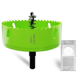 METOTY 110 mm Bi-Metal Hole Saw, Universal HSS M42 Hole Saws, with Triangular Shank Adapter and Pilot Drill, A Free Dust Bag for Aluminium, Metals, Plastics, Acrylic Glass, Wood, Plasterboard