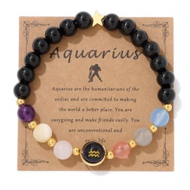 Pingyongchang Chakra Zodiac Bracelets for Women Her Luck 12 Constellations Inspiration Healing Crystal Stone Beads Bracelet Birthday Zodiac Gifts Horoscope Spiritual Bracelet for Men-Aquarius