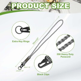 YELARXI Paracord Lanyard, 550 Keychain Lanyard Heavy Duty Necklace Keychains Braided Wrist Strap for Men Women Outdoor Activity Survival Keys Whistle Rope ID Badges (Gray)