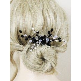 Brihasory Peine negro para novia, accesorios para el cabello, tiaras de cristal hechas a mano para mujeres y niñas, diadema de boda de moda para decoración de pelo de novia, fiesta, graduación, dama de honor