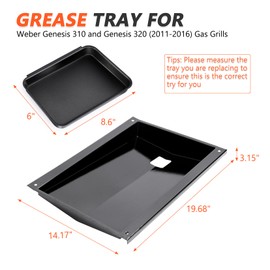 QuliMetal Grease Tray with Catch Pan for Weber Genesis 300 Series, Genesis E310, E330, E320 Gas Grills with Front Control Knobs (2011-2016), Grill Drip Tray for Weber #62757 Genesis Grease Pan