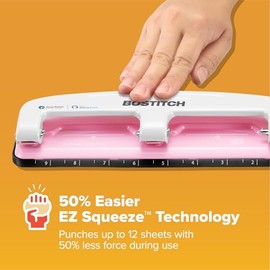 PaperPro 2188 Ribbon Compact 3-Hole Punch, pink