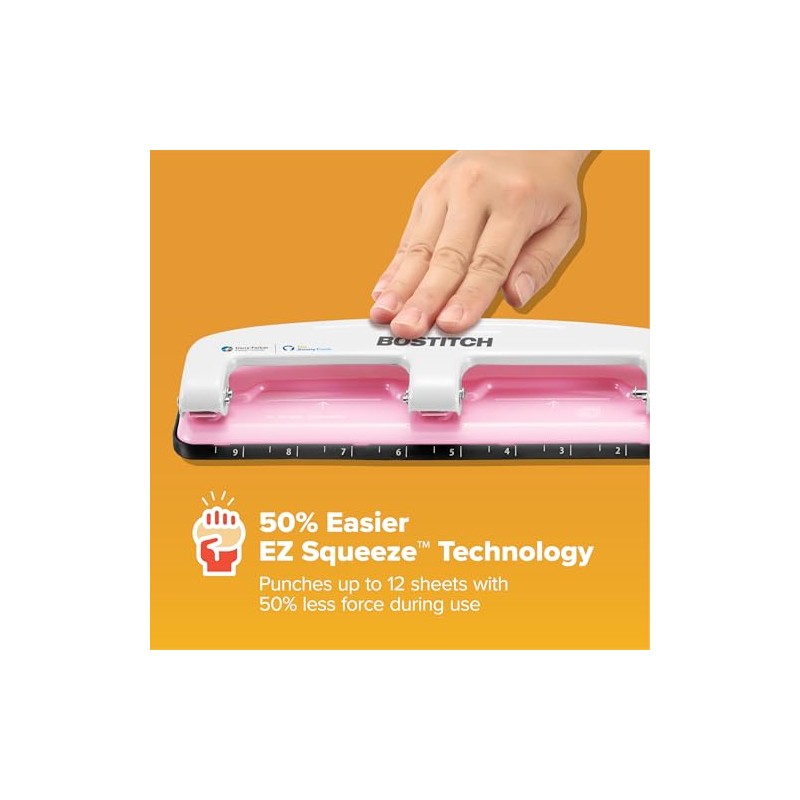 PaperPro 2188 Ribbon Compact 3-Hole Punch, pink
