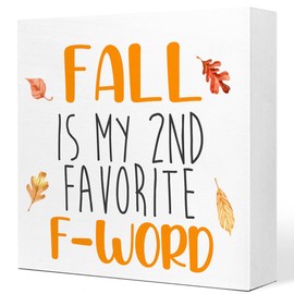 Fall Table Decor,Fall is My 2nd Favorite F-Word Wood Block Sign Desk Decor,Rustic Autumn Harvest Seasonal Thanksgiving Wooden Box Sign Decor for Farmhouse Home Shelf Table Decoration Q664