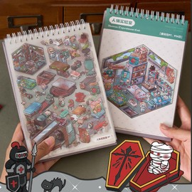 3D Scene Sticker Book for Adults: 51 Set DIY Creative Miniature House Stickers for Women Teenager Friends Make Your Own Fun Cartoon Reusable Scenery Sticker Birthday Gifts Home Travel Activities