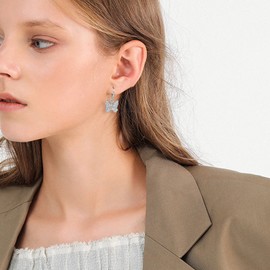 Just Follow Rhinestone Butterfly Drop Gold Hoop Earrings - 9mm, Silver