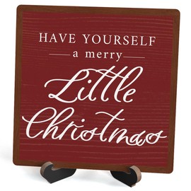 Christmas Wood Plaque With Stand, Have Yourself A Merry Little Christmas Desk Sign Decor for Farmhouse Home Office Table Shelf, Rustic Xmas Wood Sign Gifts for Women Men -05