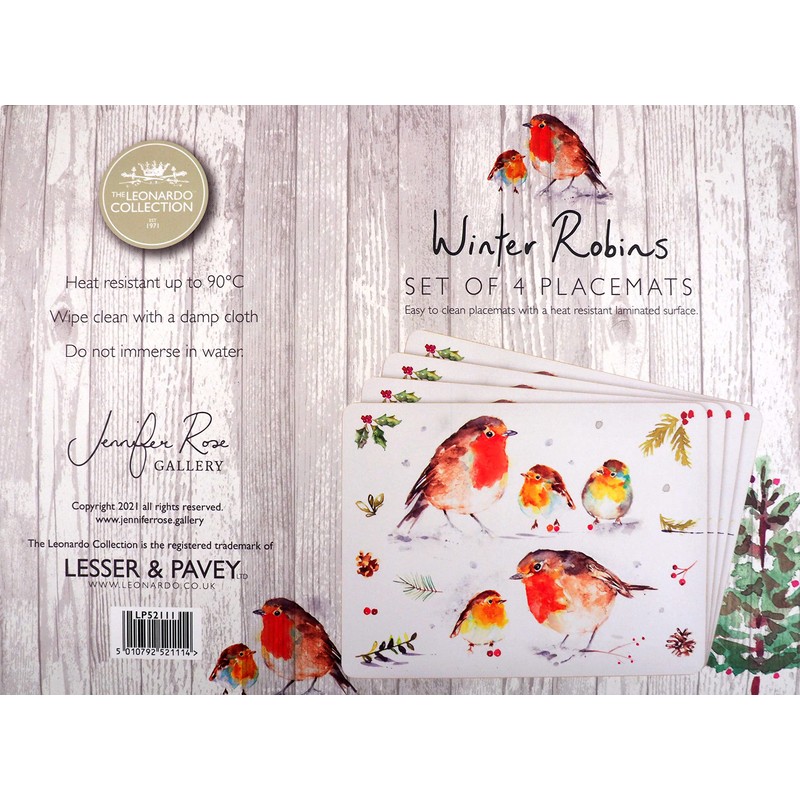 Christmas Tableware - Set of 4 Placemats - Winter Robins