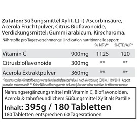 Get UP® Acerola Vitamin C 300mg Lutschpastillen mit Bioflavonoiden & Kirschgeschmack, 180 Stk | Acerolakirschpulver & bioaktive Bioflavonoide | zuckerfrei & zahnfreundlich mit Xylit gesüßt