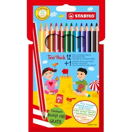 Colouring Pencil - STABILO Trio thick Wallet of 12 Assorted Colours + 1 Graphite Pencil FOC