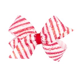 Wee Ones Girls' Toddler Christmas Holiday Stripe Sequin Hair Bow on WeeStay no-slip clip, Medium, Red W/Wht