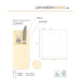 Mank Cutlery Napkins Made of Softpoint | Pub Cutlery Pockets | 40 cm x 33 cm 1/8 Fold | with Cutlery Slot for Catering and Celebrations | Pack of 50 | (Cream)