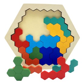 Zummy Wooden Hexagon Tangram 14 Pc Puzzle for Kids Adults