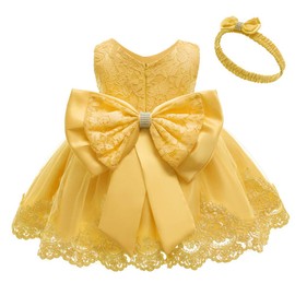 WZSYGDTC Little Girl Baptism Christening Lace Embroidery Dresses Toddler Wedding Bridesmaid Tutu Dress(Yellow,12M)