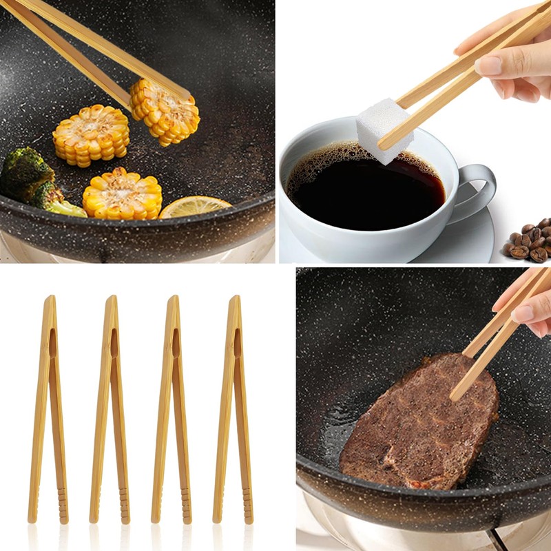 DHSBGWSX Bamboo Tongs 4 Pack 7" Silver/Steel Classic