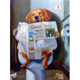 1000-Piece Wooden Jigsaw Puzzle - Colorful Funny Golden Retriever Dog Reading Newspaper on Toilet - Adult, Durable Eco-Friendly Puzzle Art 29.5 * 19.7in