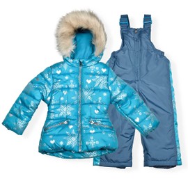 Arctic Quest Little Girls Bib Snow Pants and Ski Jacket Water-Resistant Snowsuit For Kids Winter Jacket For Girls, Blue Bird, 3T
