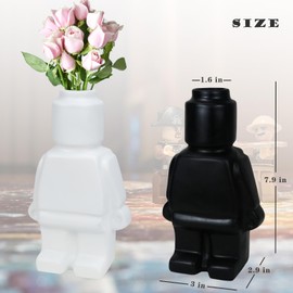NIETEIN Cool Building Figures Vase for Flower Bouquet Cute Fun Flower Vase Decor for Living Room Bedroom Office Table(Black)