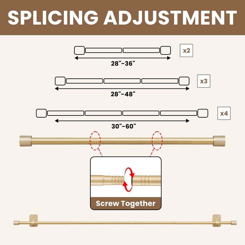 Curtain Rods No Drilling for Windows 28 to 36 Inch,