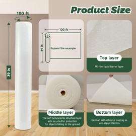 39 in x 100 ft Temporary Floor Protection Reusable Self-Adhesive Floor Covering, Suitable for Decoration, Painting, Hardwood Floor Protection Film (325 Square Feet White)