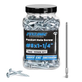 Pocket Hole Screws 1-1/4 Inch, FIXLINK Pocket Screws #8 X 1-1/4", 325 PCS, Zinc Coated Pocket Hole Screw for Indoor Outdoor, Square Drive, 150MM Drive Bit Included