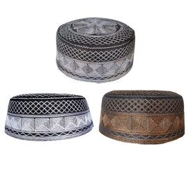 SocalmDown 3pcs Muslim Mens Prayer Kufi Turkish Hat Islamic Topi Cap, Islam Headwear Ramadan Eid Gift (as1, Numeric, Numeric_7, Numeric_7_and_1_Quarter, White/Deep Coffee/Dark Grey, 7-7 1/4)